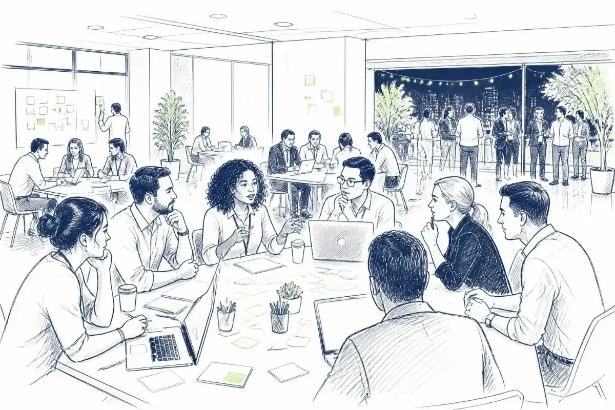 Illustration: Partner im Workshop auf einer E-Commerce-Konferenz